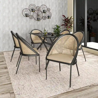 Urbane Modern Stylish Dining Chair with Leather Seat and Wicker Back for Dining Room &amp; Kitchen