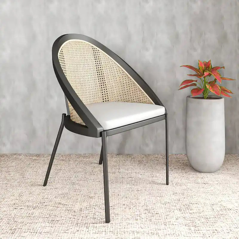 Urbane Modern Stylish Dining Chair with Leather Seat and Wicker Back for Dining Room &amp; Kitchen