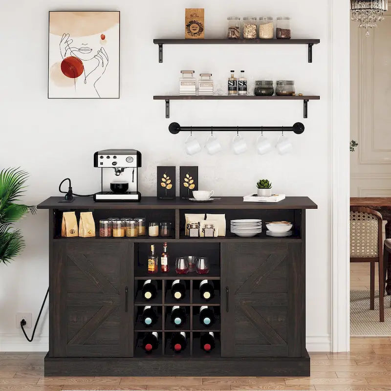 Liquor Bar Cabinet All-In-One Wine Sideboard Floating Storage w/ Bottle Rack