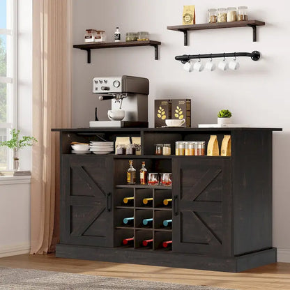 Liquor Bar Cabinet All-In-One Wine Sideboard Floating Storage w/ Bottle Rack