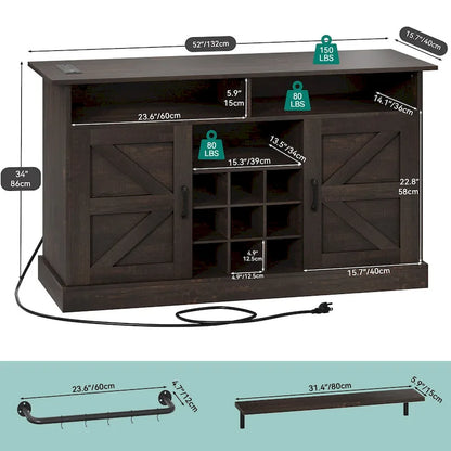 Liquor Bar Cabinet All-In-One Wine Sideboard Floating Storage w/ Bottle Rack