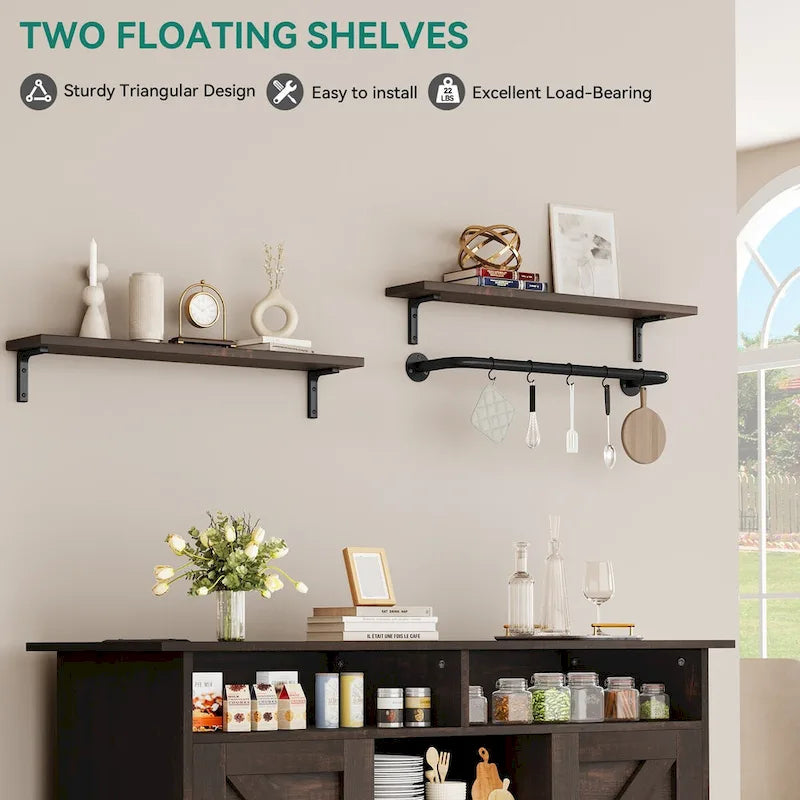 Liquor Bar Cabinet All-In-One Wine Sideboard Floating Storage w/ Bottle Rack