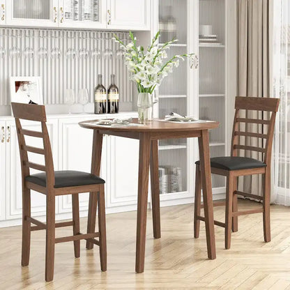 3PCS Retro Round Counter Height Drop-Leaf Table Set