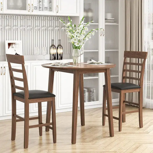 3PCS Retro Round Counter Height Drop-Leaf Table Set