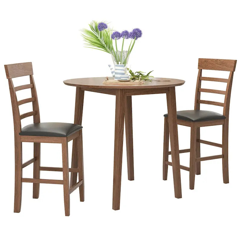 3PCS Retro Round Counter Height Drop-Leaf Table Set