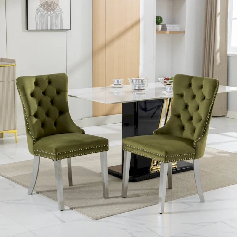 High-end Tufted Solid Wood Contemporary Velvet Upholstered Dining Chair with Chrome Stainless Steel Plating Legs
