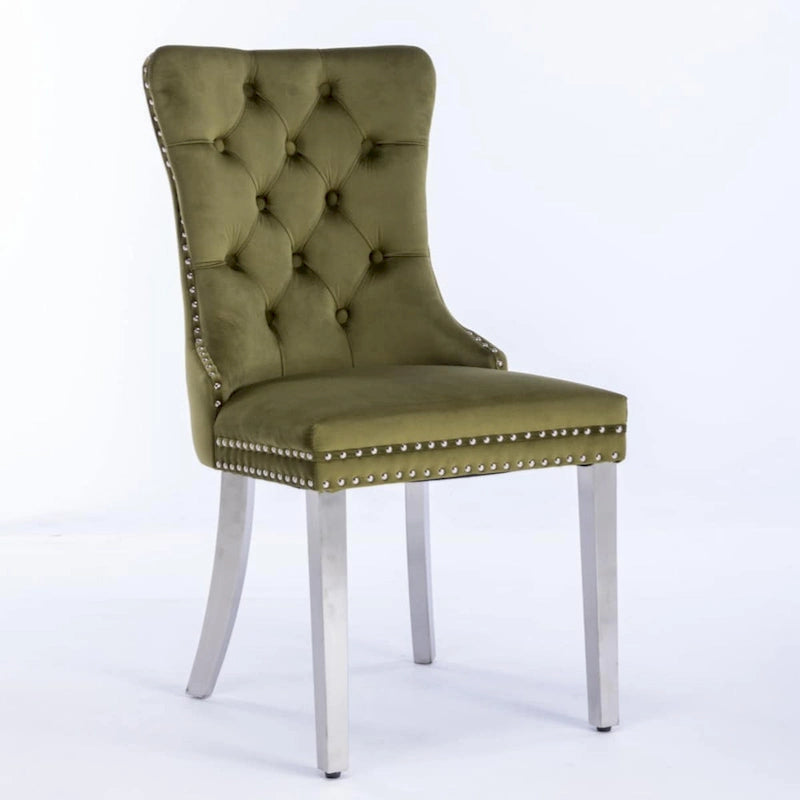 High-end Tufted Solid Wood Contemporary Velvet Upholstered Dining Chair with Chrome Stainless Steel Plating Legs