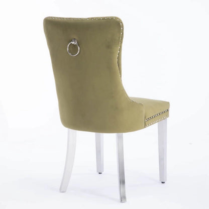 High-end Tufted Solid Wood Contemporary Velvet Upholstered Dining Chair with Chrome Stainless Steel Plating Legs