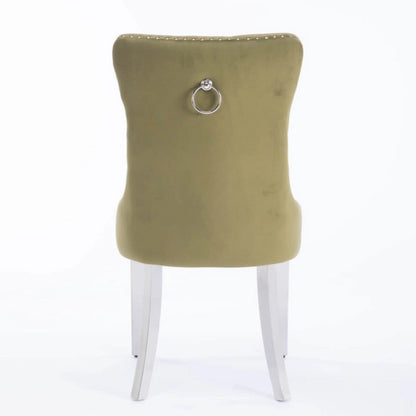 High-end Tufted Solid Wood Contemporary Velvet Upholstered Dining Chair with Chrome Stainless Steel Plating Legs