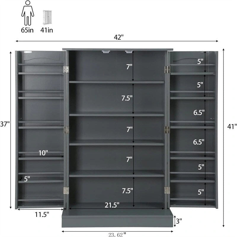 Storage Cabinet with Doors and Adjustable Shelves - 12D x 23.62W x 41H