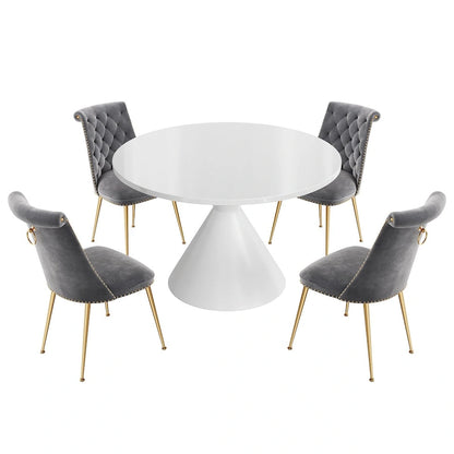 48 Light Luxury White High Gloss Large Countertop Dining Table with Velvet Dining Chair Set