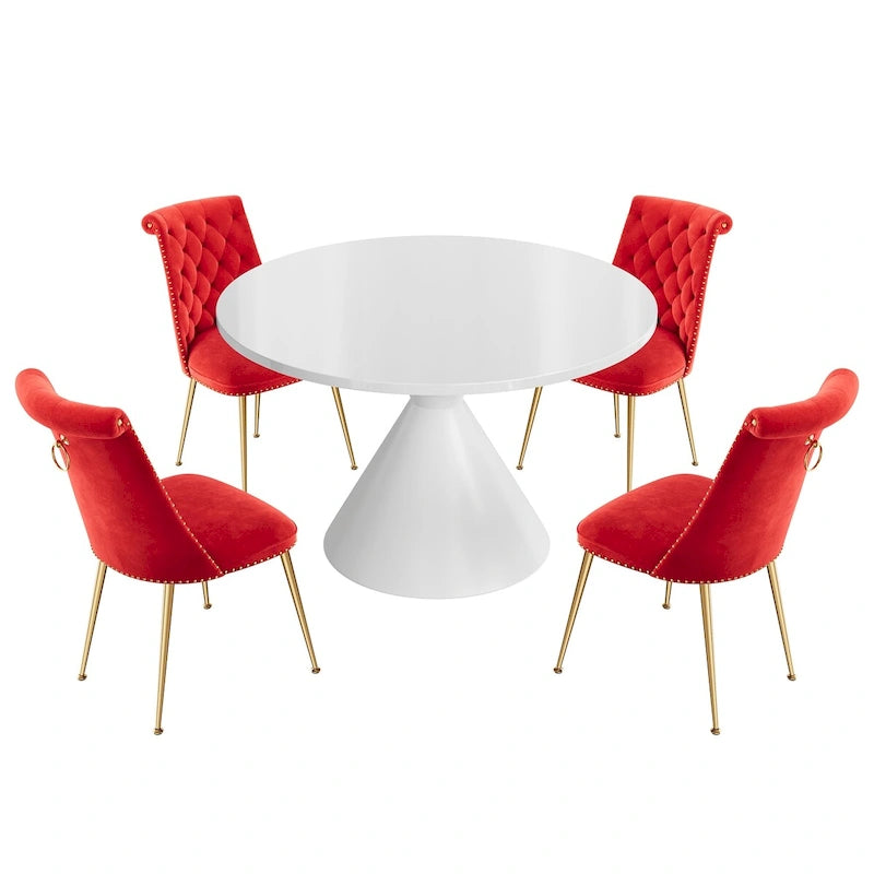 48 Light Luxury White High Gloss Large Countertop Dining Table with Velvet Dining Chair Set