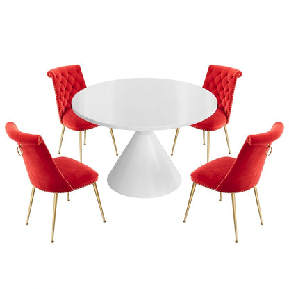 48 Light Luxury White High Gloss Large Countertop Dining Table with Velvet Dining Chair Set