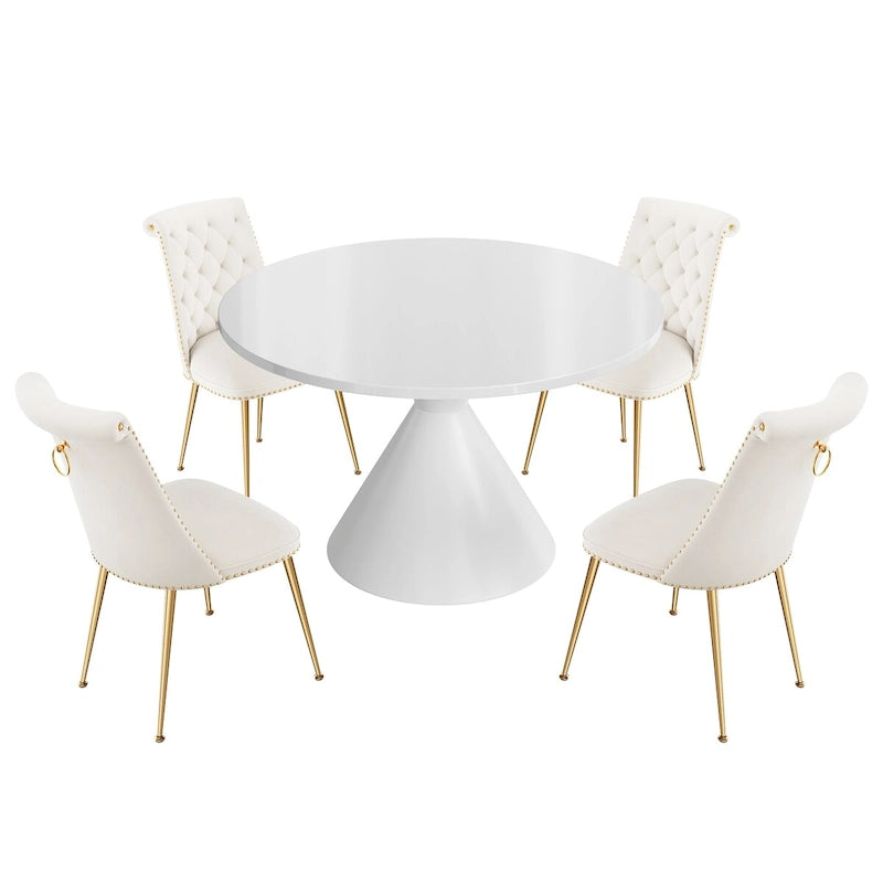 48 Light Luxury White High Gloss Large Countertop Dining Table with Velvet Dining Chair Set