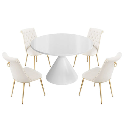 48 Light Luxury White High Gloss Large Countertop Dining Table with Velvet Dining Chair Set