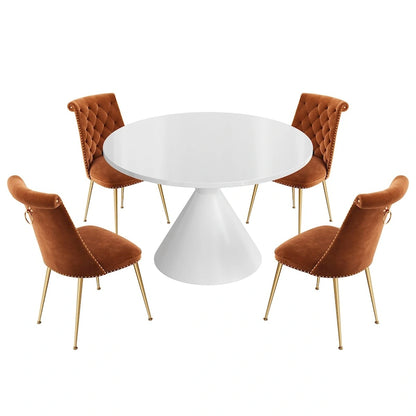 48 Light Luxury White High Gloss Large Countertop Dining Table with Velvet Dining Chair Set