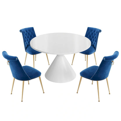 48 Light Luxury White High Gloss Large Countertop Dining Table with Velvet Dining Chair Set