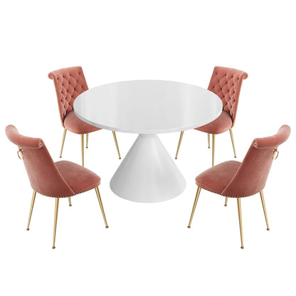 48 Light Luxury White High Gloss Large Countertop Dining Table with Velvet Dining Chair Set