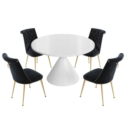 48 Light Luxury White High Gloss Large Countertop Dining Table with Velvet Dining Chair Set