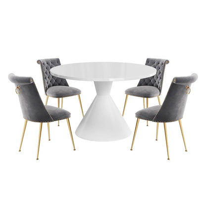 48 Light Luxury White High Gloss Large Countertop Dining Table with Velvet Dining Chair Set