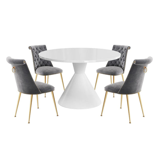 48 Light Luxury White High Gloss Large Countertop Dining Table with Velvet Dining Chair Set