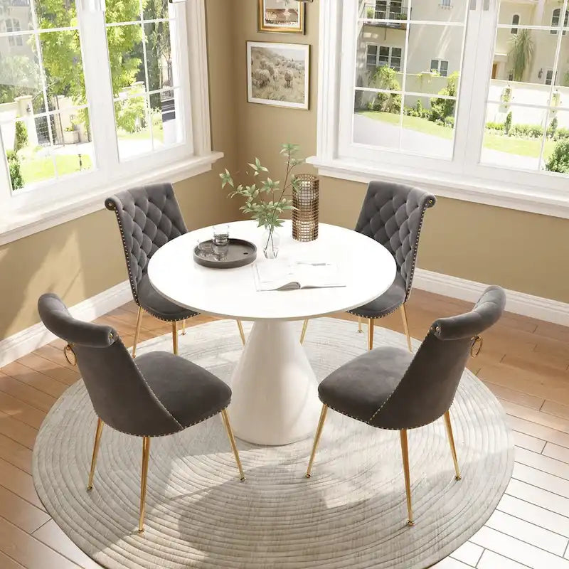 48 Light Luxury White High Gloss Large Countertop Dining Table with Velvet Dining Chair Set