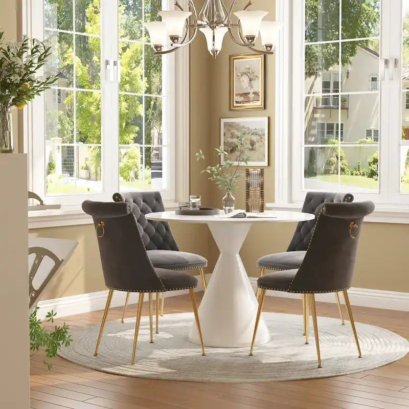 48 Light Luxury White High Gloss Large Countertop Dining Table with Velvet Dining Chair Set