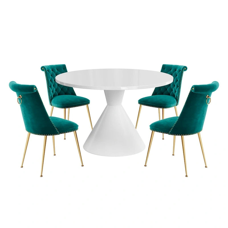 48 Light Luxury White High Gloss Large Countertop Dining Table with Velvet Dining Chair Set