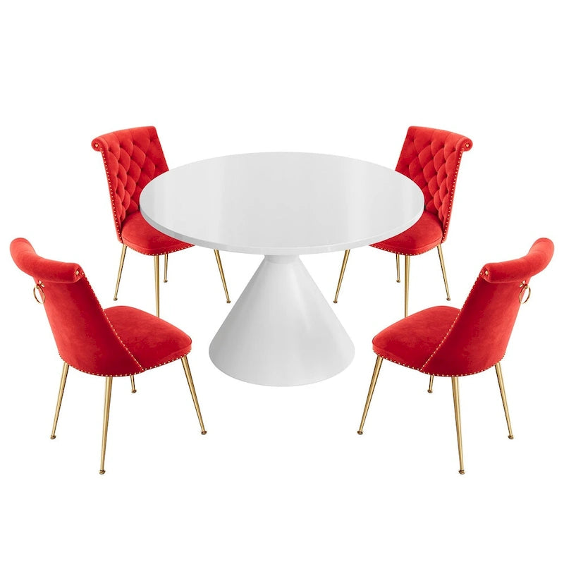 48 Light Luxury White High Gloss Large Countertop Dining Table with Velvet Dining Chair Set