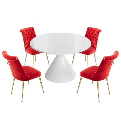48 Light Luxury White High Gloss Large Countertop Dining Table with Velvet Dining Chair Set