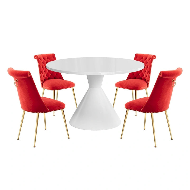 48 Light Luxury White High Gloss Large Countertop Dining Table with Velvet Dining Chair Set