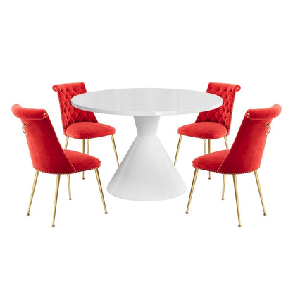 48 Light Luxury White High Gloss Large Countertop Dining Table with Velvet Dining Chair Set