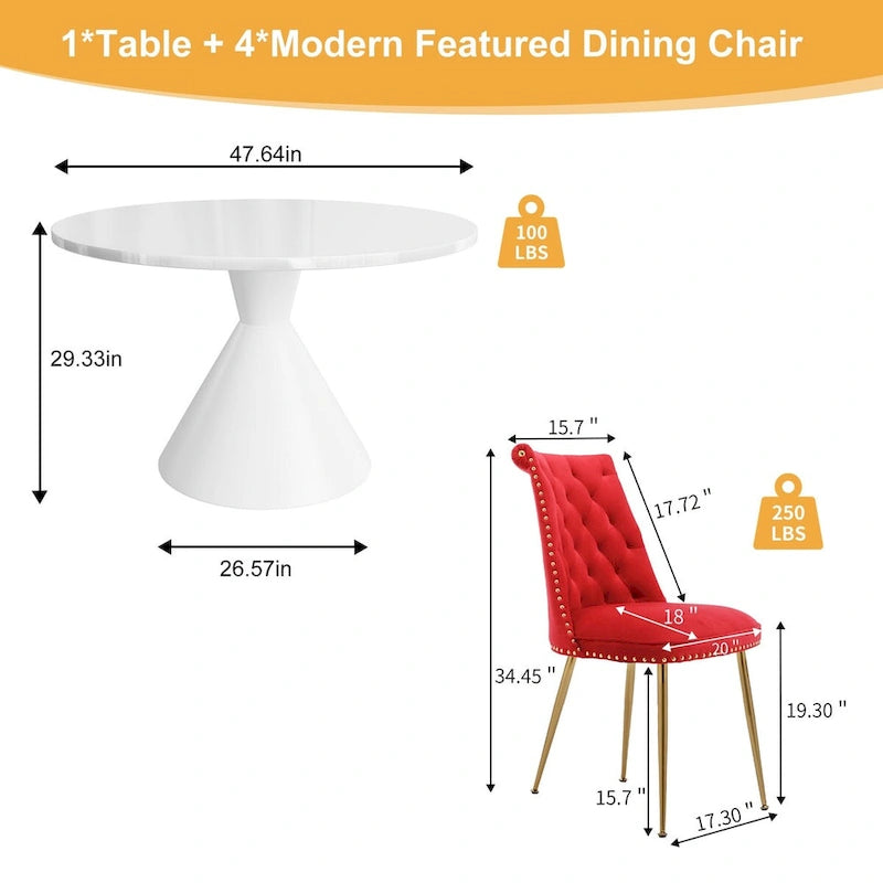 48 Light Luxury White High Gloss Large Countertop Dining Table with Velvet Dining Chair Set