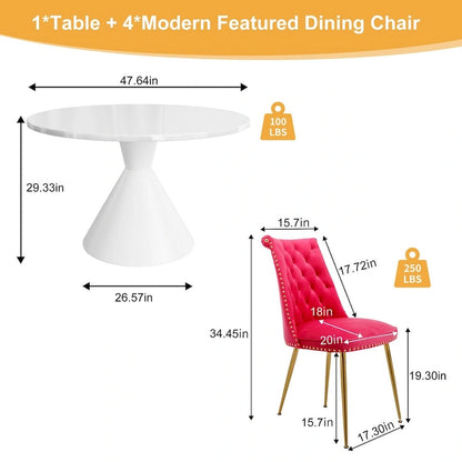 48 Light Luxury White High Gloss Large Countertop Dining Table with Velvet Dining Chair Set
