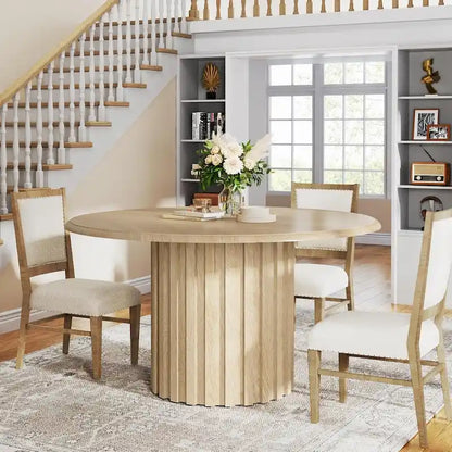 Round Dining Table, 47.24 Farmhouse Kitchen Table, Dinner Table