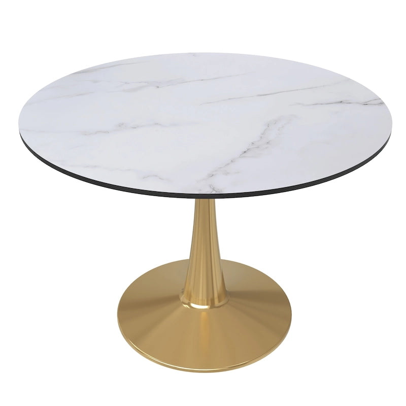 LeisureMod Bristol 40 Round Dining Table for 4 with MDF Tabletop in Gold Steel Base for Kitchen &amp; Dining Room