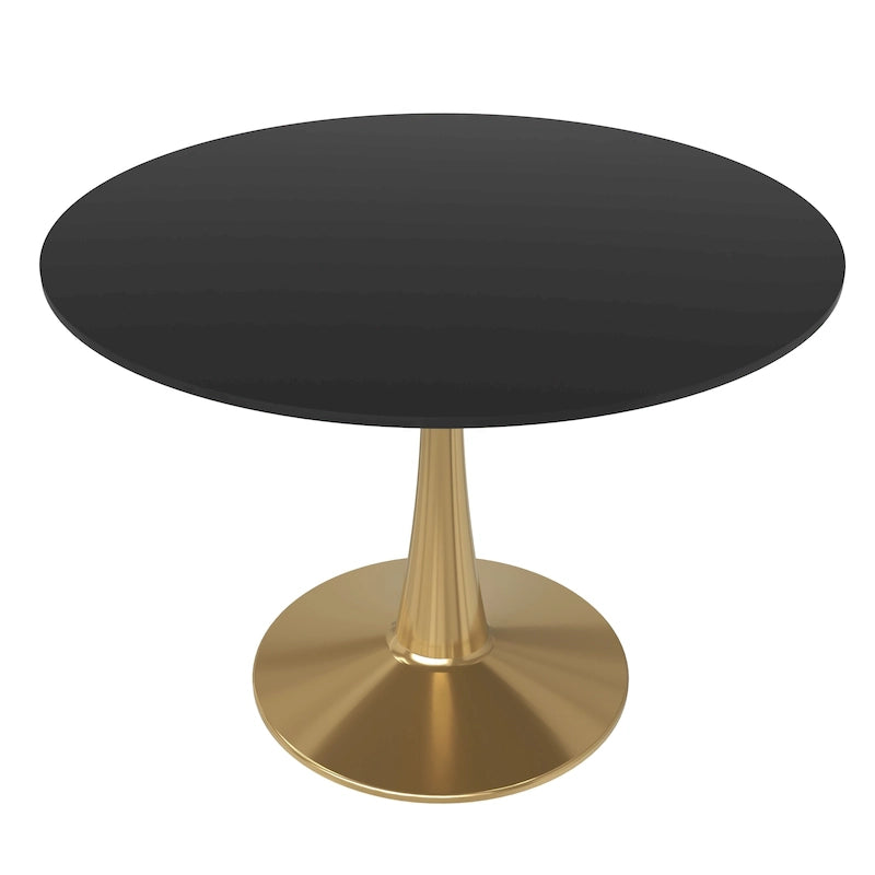 LeisureMod Bristol 40 Round Dining Table for 4 with MDF Tabletop in Gold Steel Base for Kitchen &amp; Dining Room