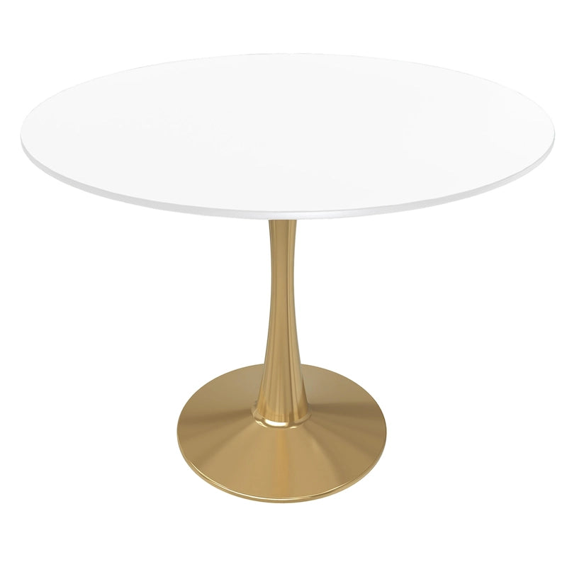 LeisureMod Bristol 40 Round Dining Table for 4 with MDF Tabletop in Gold Steel Base for Kitchen &amp; Dining Room