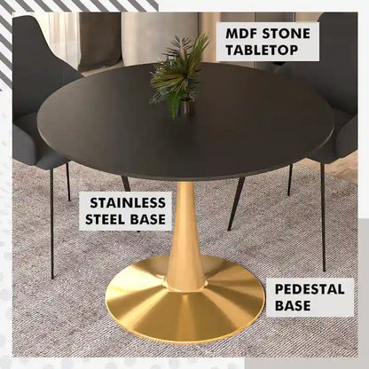 LeisureMod Bristol 40 Round Dining Table for 4 with MDF Tabletop in Gold Steel Base for Kitchen &amp; Dining Room