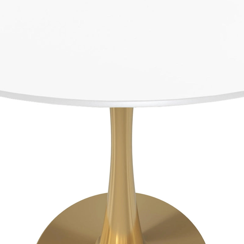 LeisureMod Bristol 40 Round Dining Table for 4 with MDF Tabletop in Gold Steel Base for Kitchen &amp; Dining Room