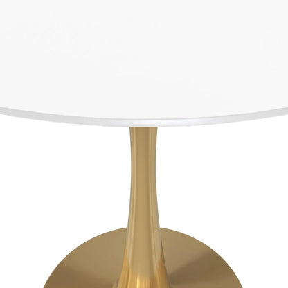 LeisureMod Bristol 40 Round Dining Table for 4 with MDF Tabletop in Gold Steel Base for Kitchen &amp; Dining Room