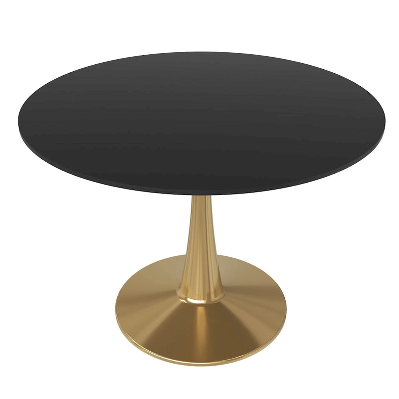 LeisureMod Bristol 40 Round Dining Table for 4 with MDF Tabletop in Gold Steel Base for Kitchen &amp; Dining Room