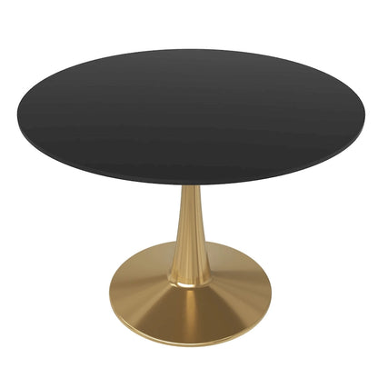 LeisureMod Bristol 40 Round Dining Table for 4 with MDF Tabletop in Gold Steel Base for Kitchen &amp; Dining Room