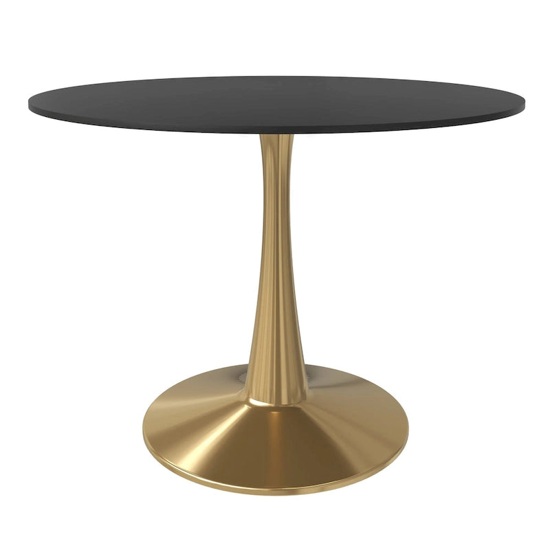 LeisureMod Bristol 40 Round Dining Table for 4 with MDF Tabletop in Gold Steel Base for Kitchen &amp; Dining Room