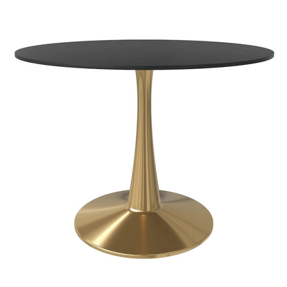 LeisureMod Bristol 40 Round Dining Table for 4 with MDF Tabletop in Gold Steel Base for Kitchen &amp; Dining Room