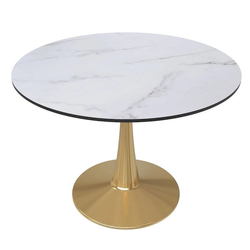 LeisureMod Bristol 40 Round Dining Table for 4 with MDF Tabletop in Gold Steel Base for Kitchen &amp; Dining Room