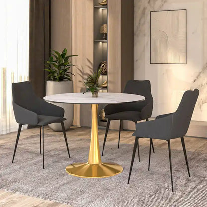 LeisureMod Bristol 40 Round Dining Table for 4 with MDF Tabletop in Gold Steel Base for Kitchen &amp; Dining Room