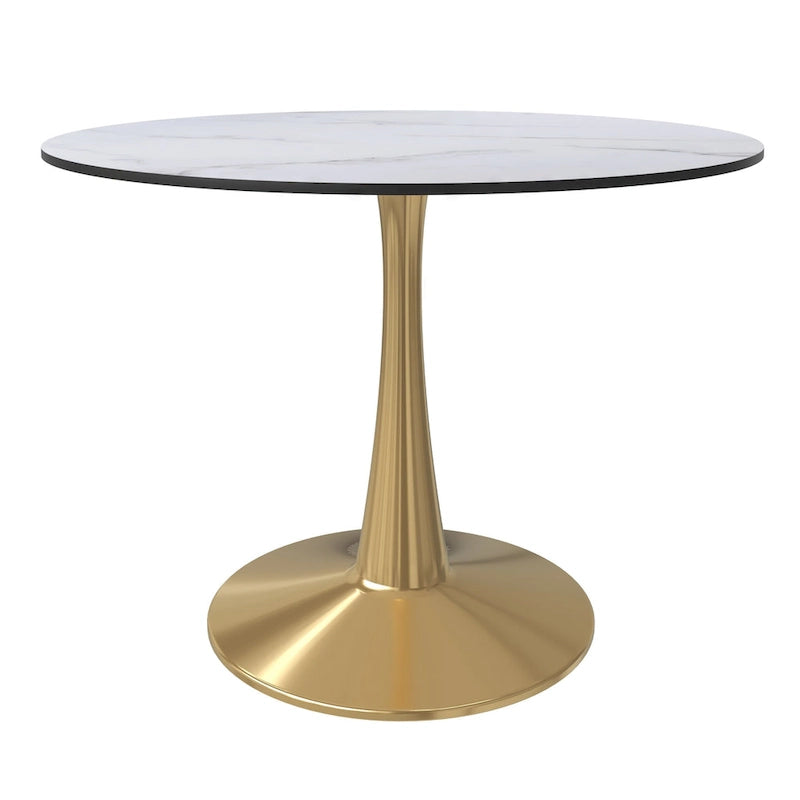 LeisureMod Bristol 40 Round Dining Table for 4 with MDF Tabletop in Gold Steel Base for Kitchen &amp; Dining Room