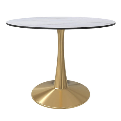LeisureMod Bristol 40 Round Dining Table for 4 with MDF Tabletop in Gold Steel Base for Kitchen &amp; Dining Room