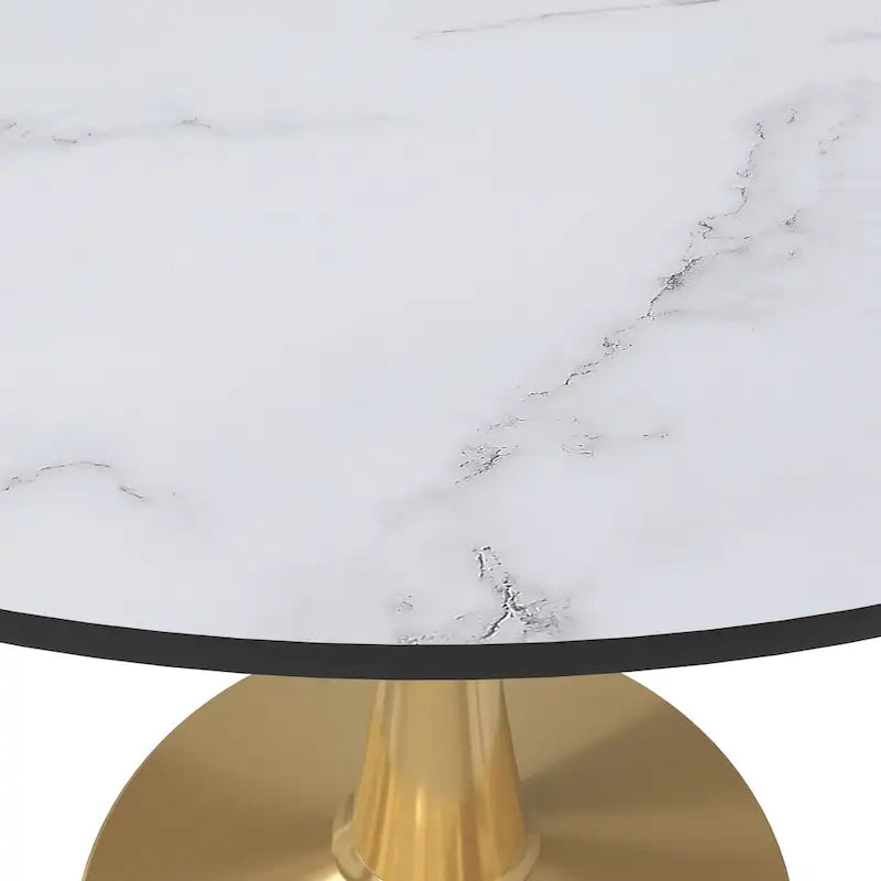 LeisureMod Bristol 40 Round Dining Table for 4 with MDF Tabletop in Gold Steel Base for Kitchen &amp; Dining Room